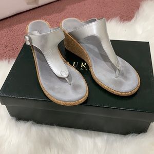 Ralph Lauren Silver Cork Wedges